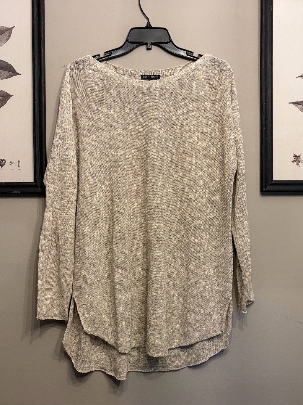 Eileen Fisher Organic Linen Cotton Blend Natural Slub Knit Sweater Size M
